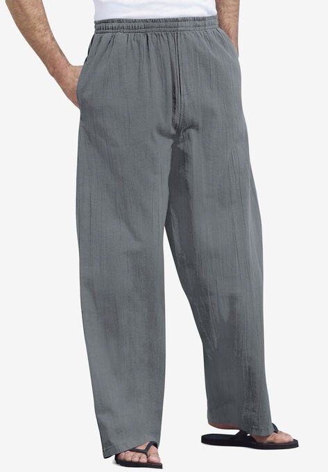 Elastic Waist Gauze Cotton Pants, STEEL, hi-res image number null