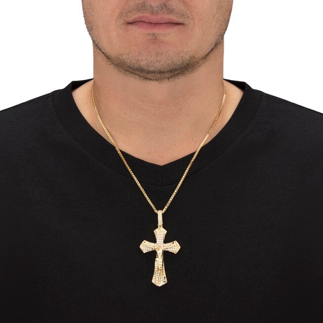Men's 2.05 Cttw. Cubic Zirconia Gold-Plated Crucifix Necklace 22 inches, WHITE, alternate image number null