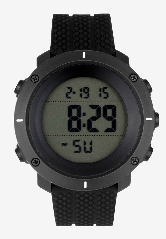 Date/Alarm Digital Watch with Silicone Band, BLACK, hi-res image number 0