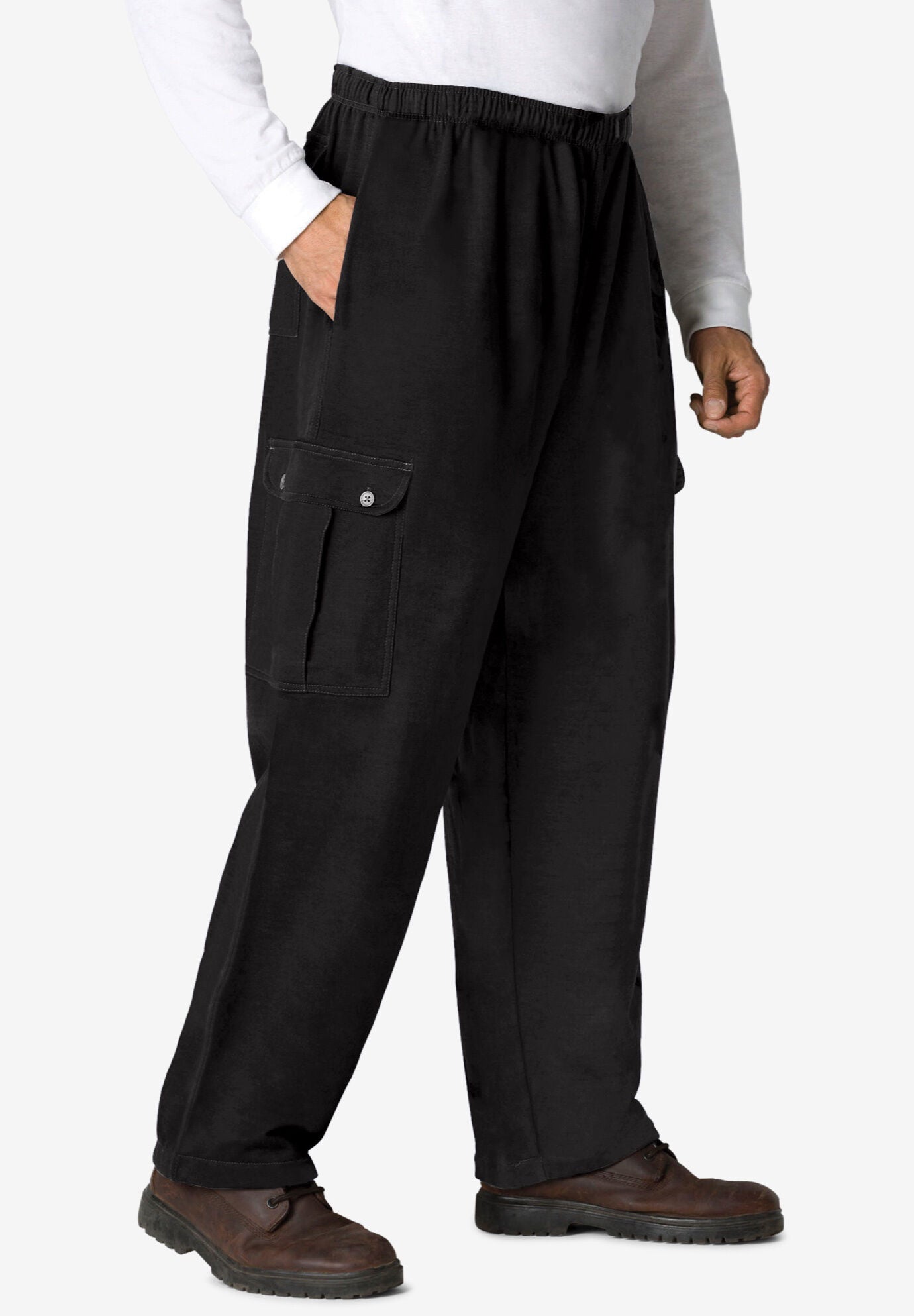 Thermal Lined Cargo Pants with Pockets Black King Size