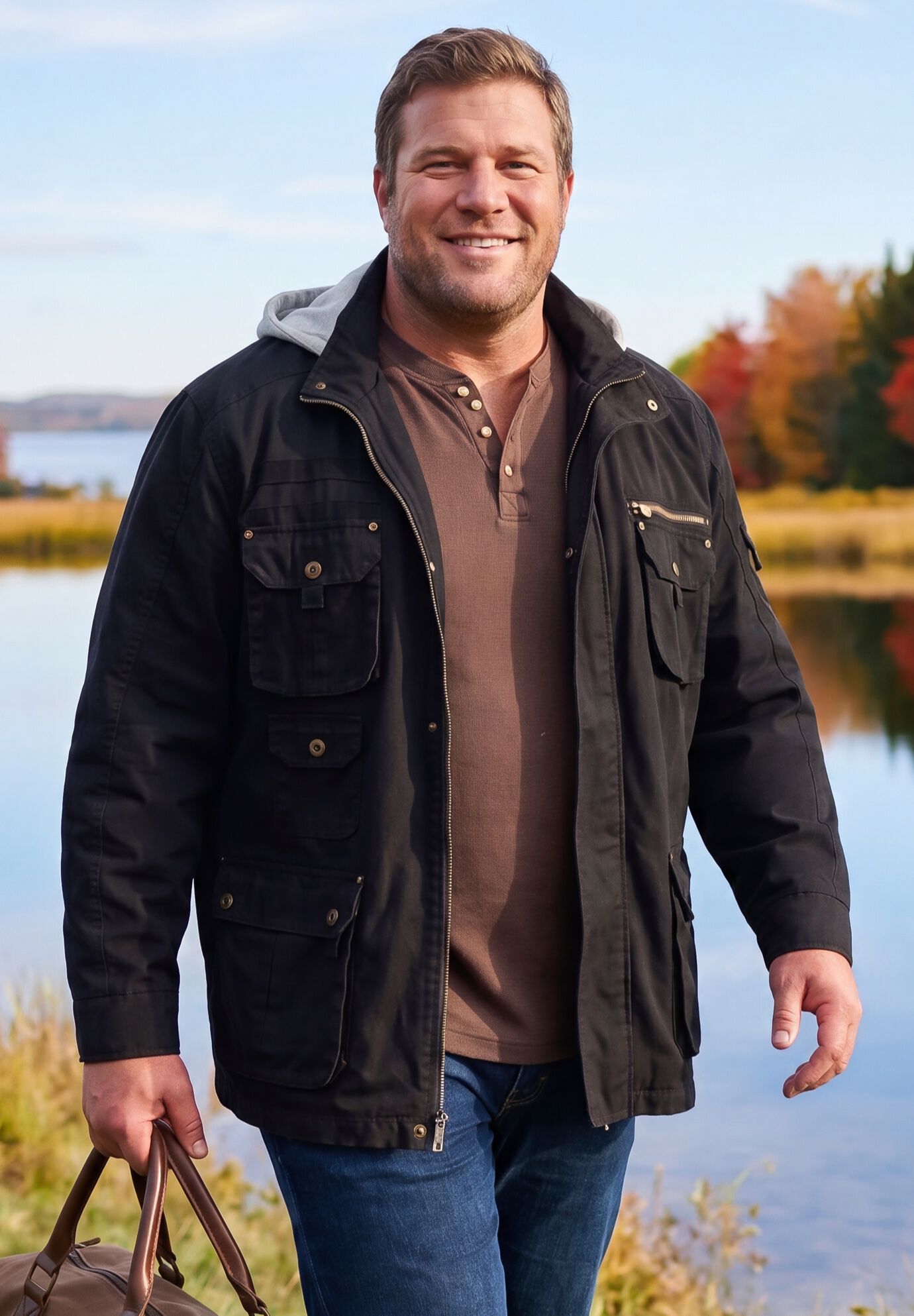 Utility Jacket with Removable Hood – Multi-Pocket, Black | King Size