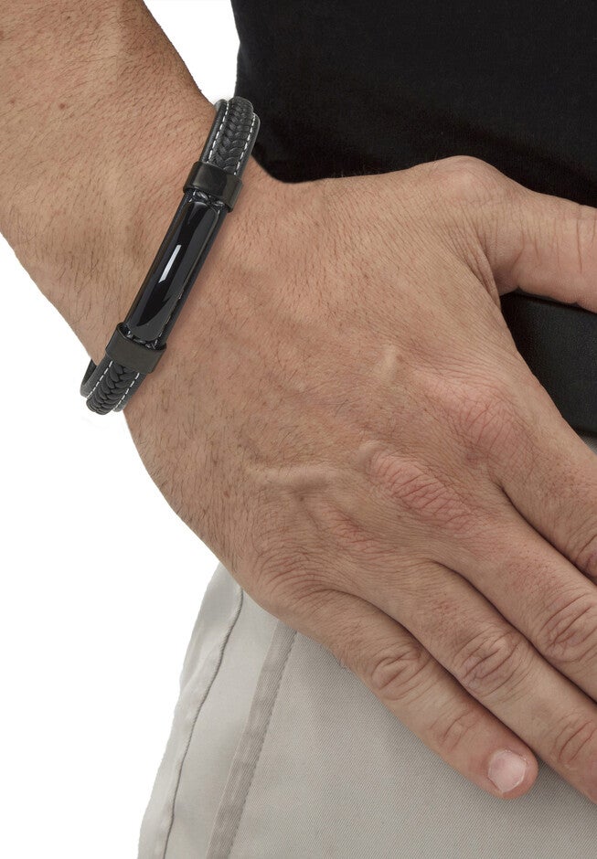 Men'S Natural Black Onyx Black Ruthenium-Plated Magnetic Bracelet 9-Inch, , alternate image number 2
