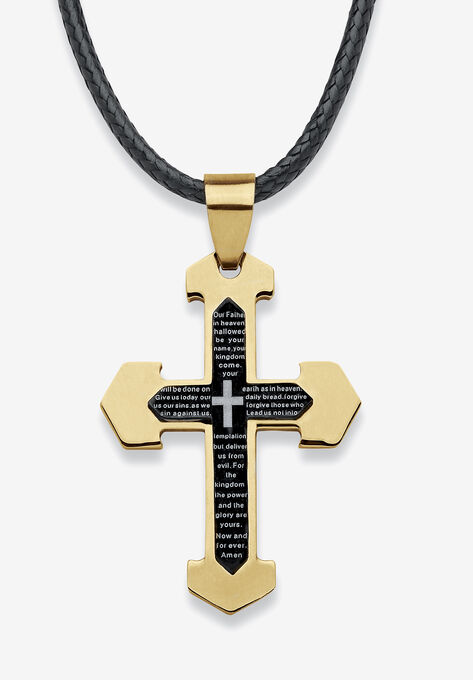 Men'S Yellow Gold Ion Plated Stainless Steel Cross Pendant (32Mm), GOLD, hi-res image number null