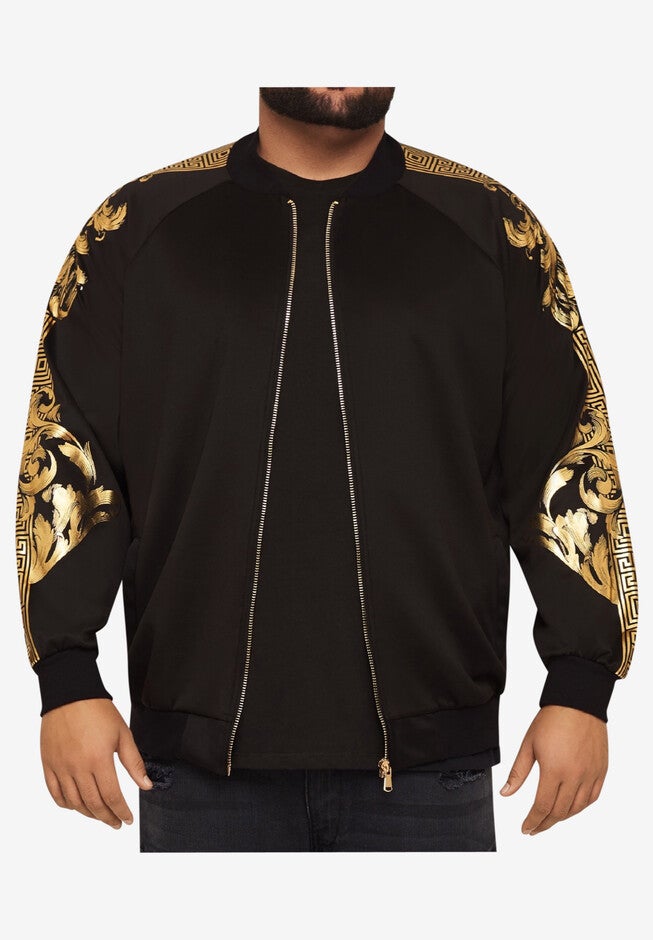 MVP Collections® Gold Print Bomber Jacket, ONYX, hi-res image number 0