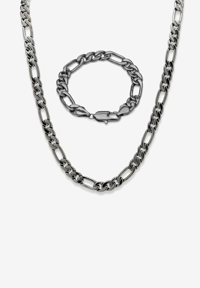 Men'S Black Ruthenium Plated Figaro Link Bracelet (10.5Mm), , 30 Inch Chain, BLACK, hi-res image number 0
