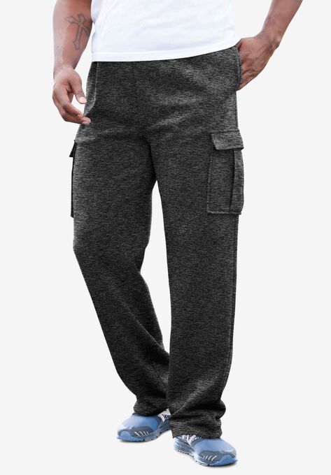 Fleece Cargo Sweatpants, BLACK WHITE MARL, hi-res image number null