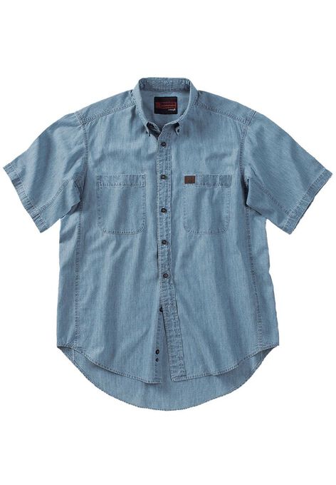 Short-Sleeve Chambray Work Shirt by Wrangler®, LIGHT BLUE, hi-res image number null