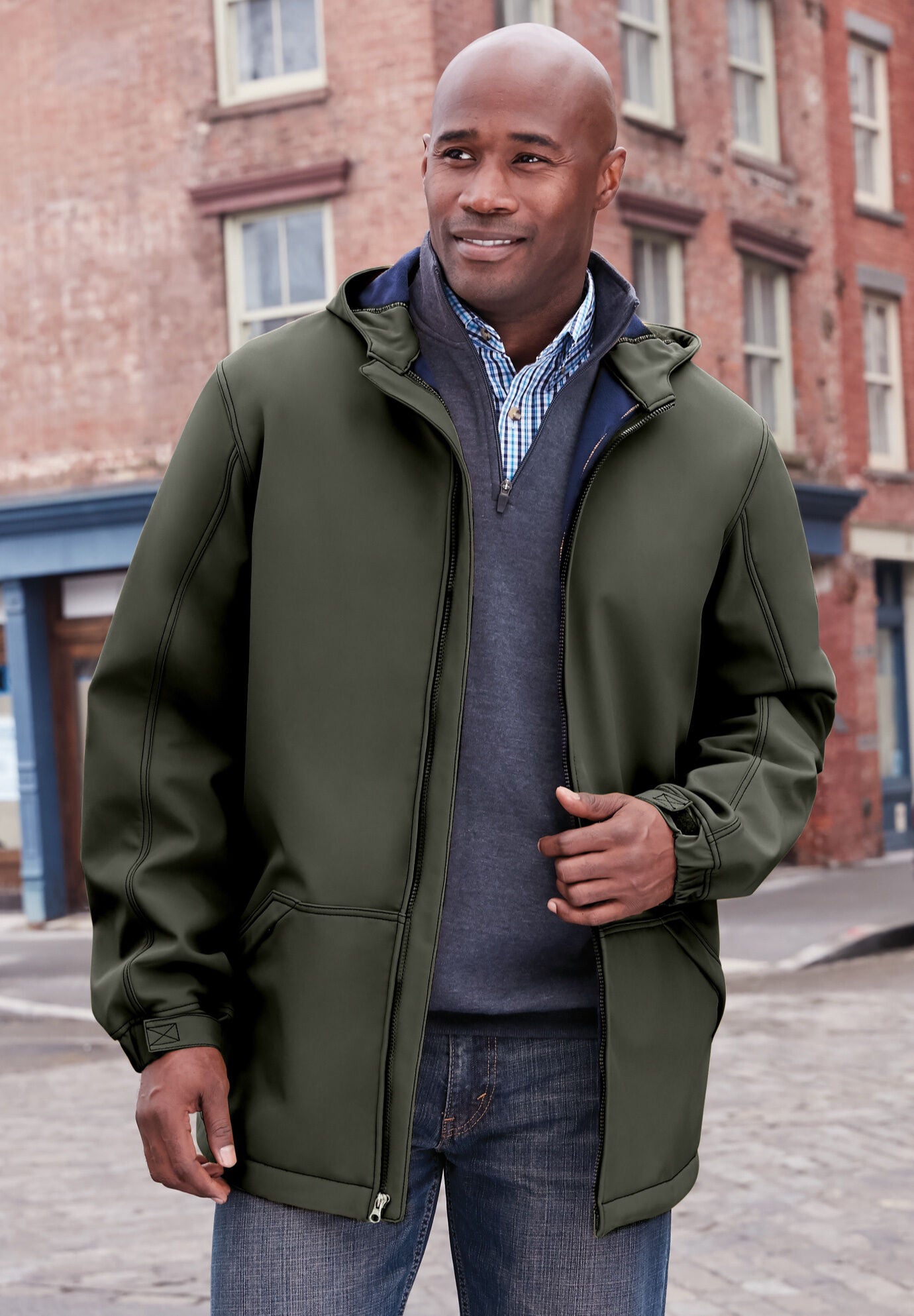 Fleece Lined Slicker Rain Coat for Men Black King Size