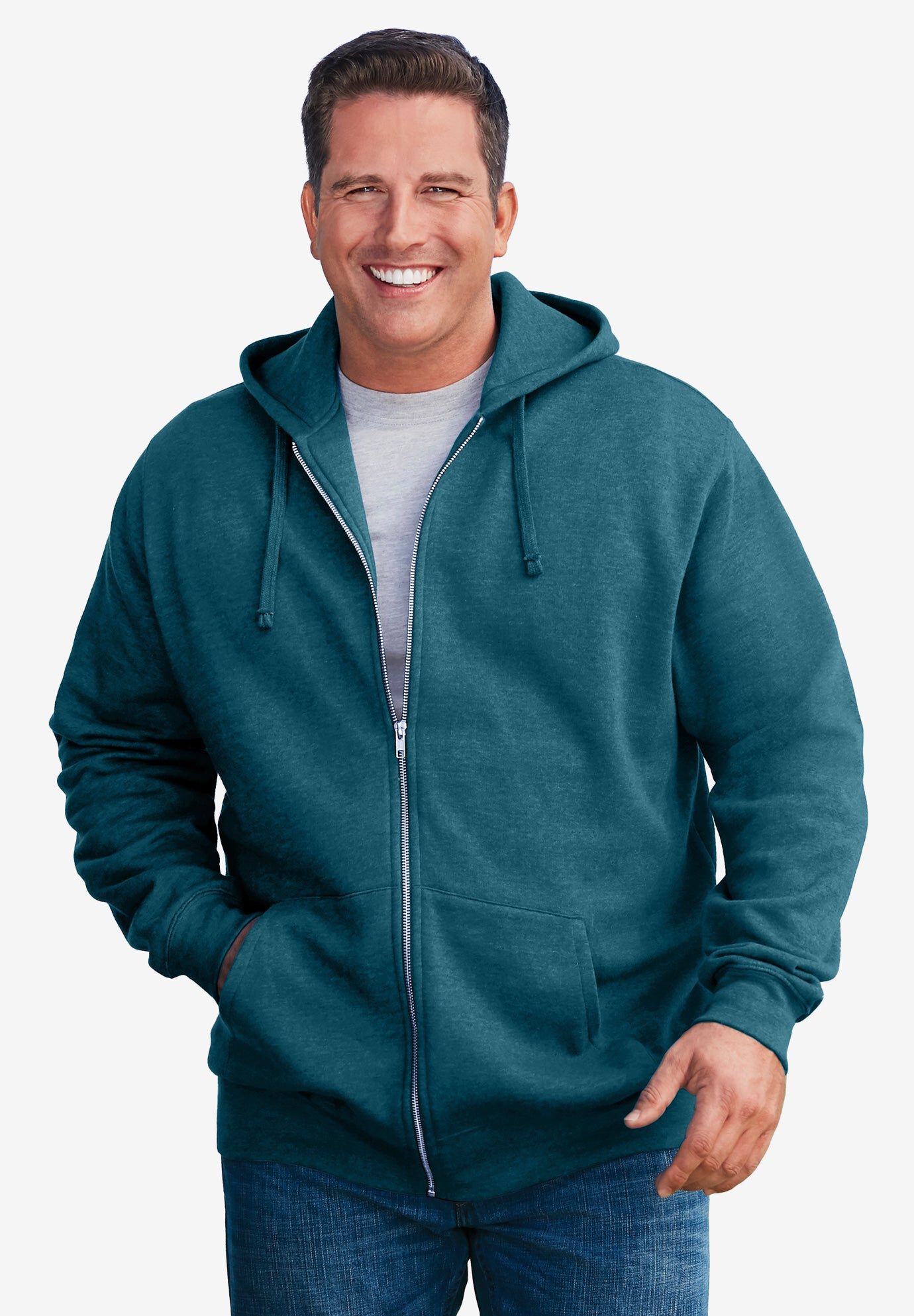 Fleece Zip-Front Hoodie, HEATHER MIDNIGHT TEAL