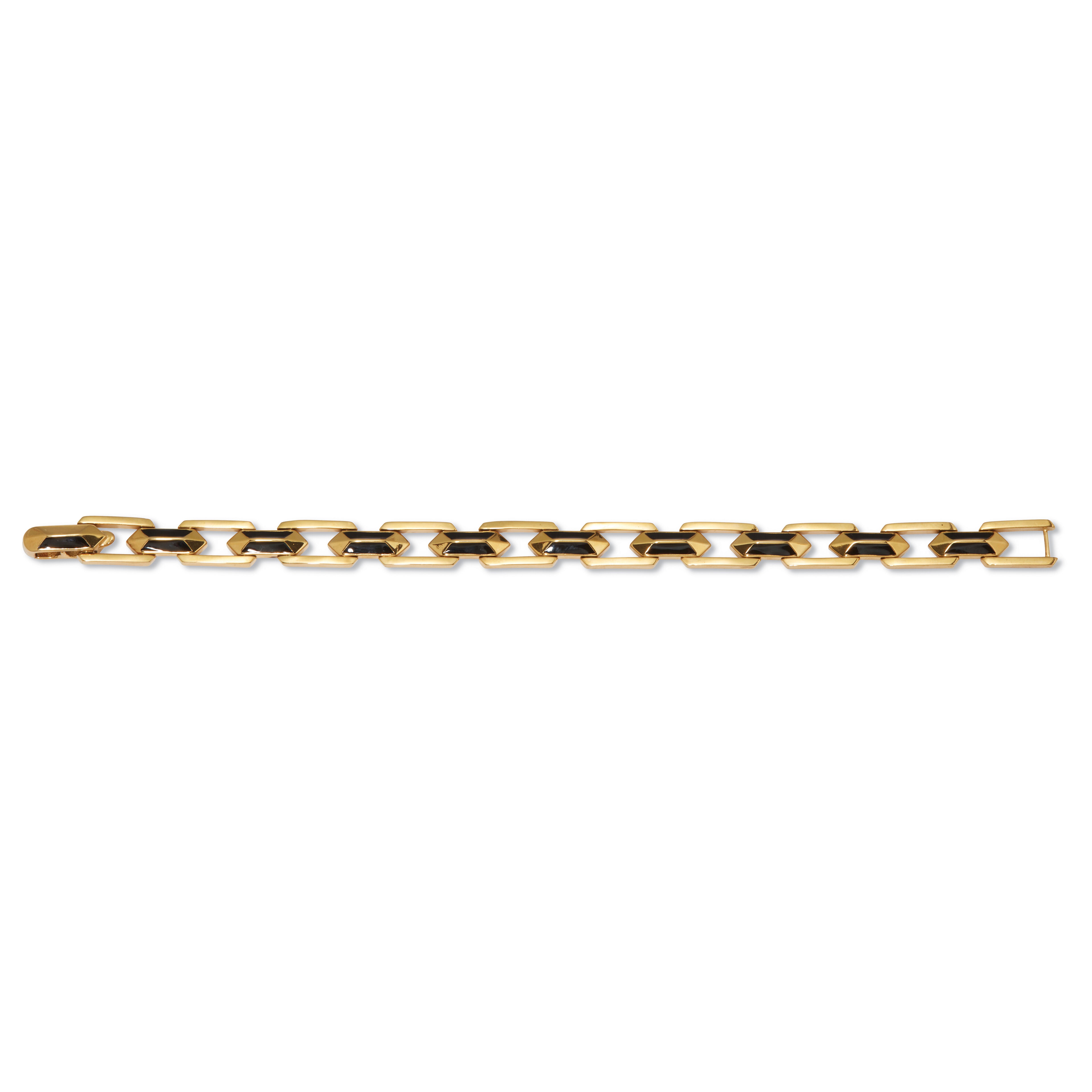 Men's Gold Ion-Plated Stainless Steel and Black Enamel Link Bracelet 8-inch, GOLD, alternate image number 3