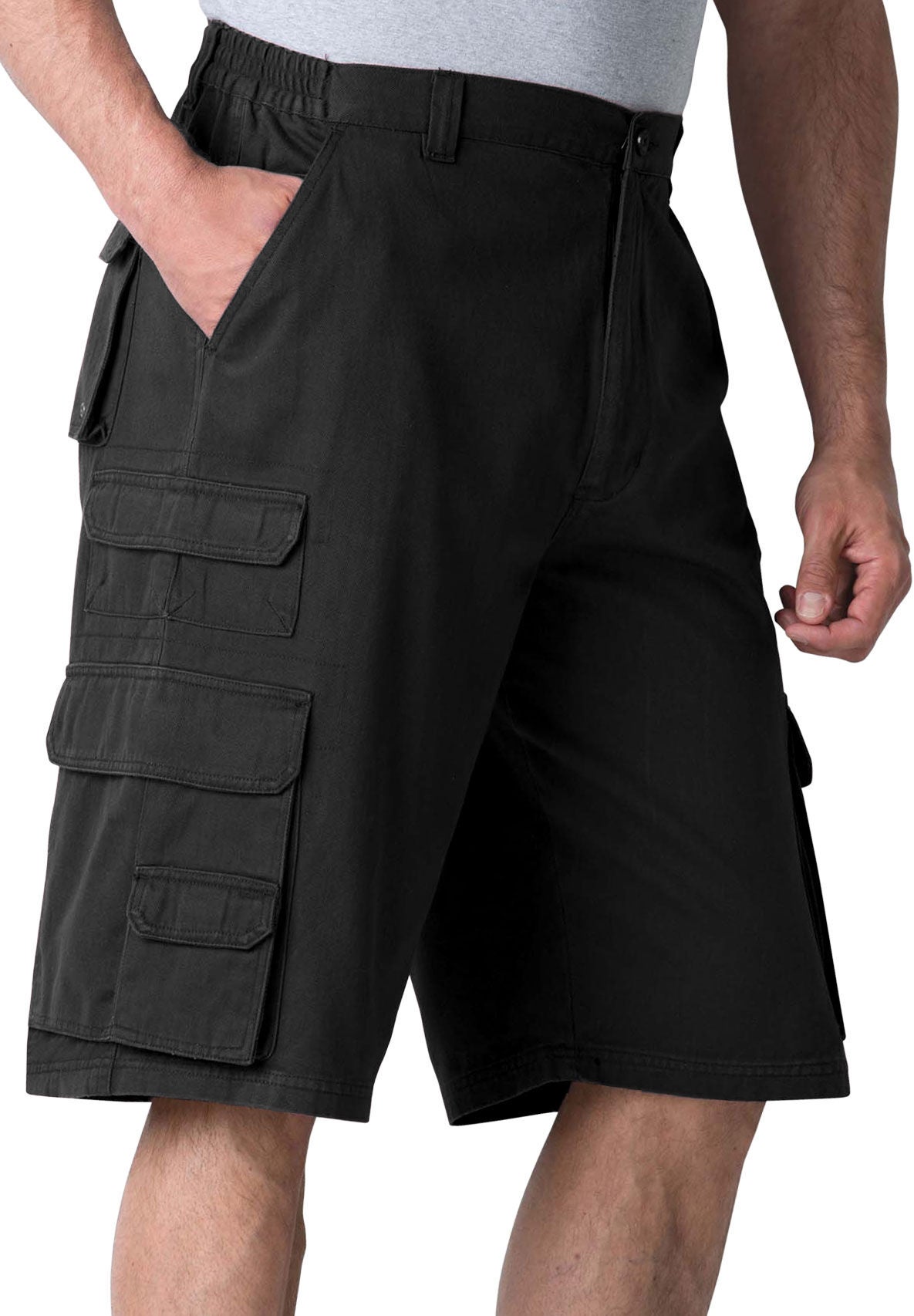 Cargo Pocket Shorts with Side Elastic Waist Black King Size