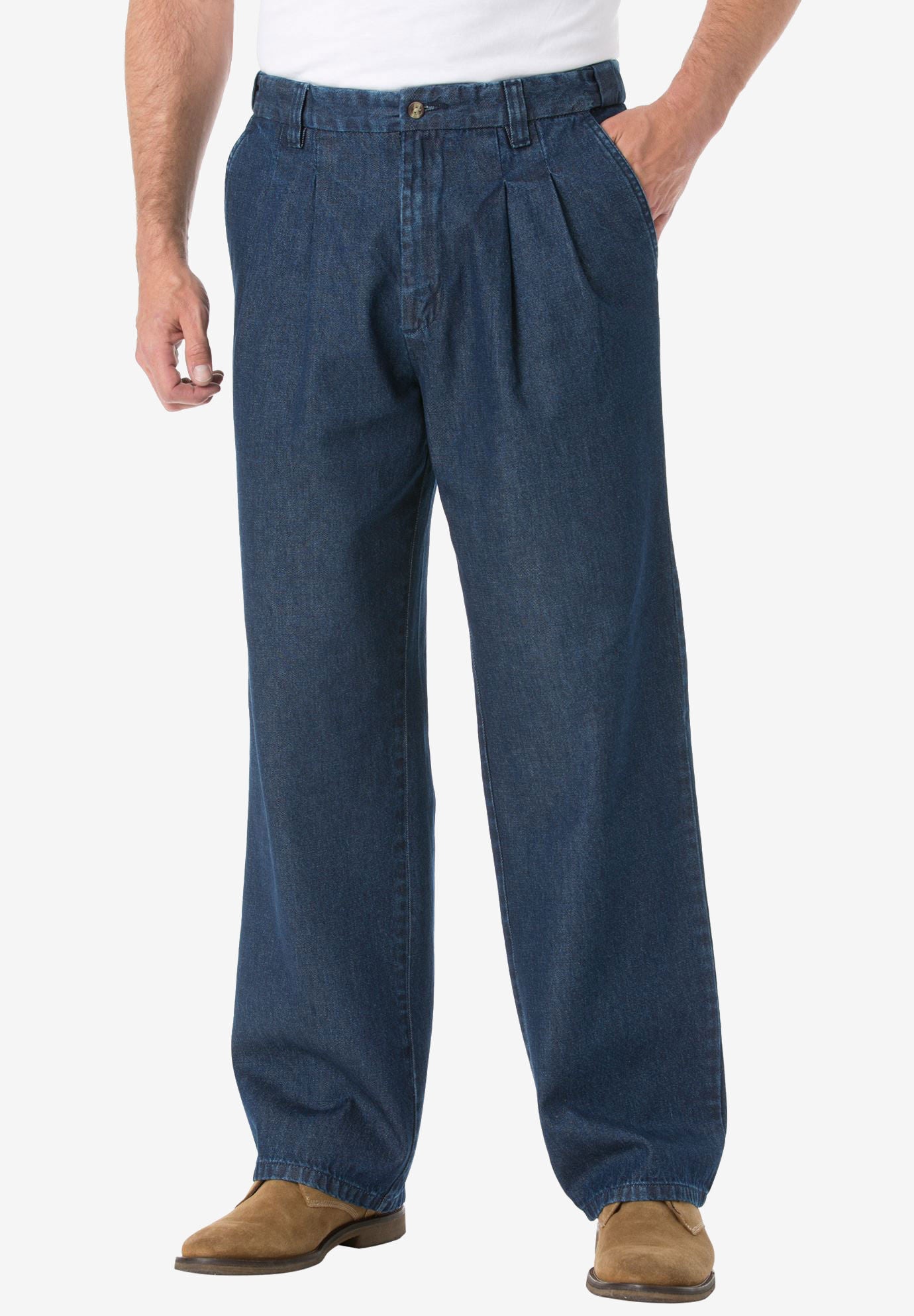 Expandable Waist Pleat Front Relaxed Jeans Indigo King Size