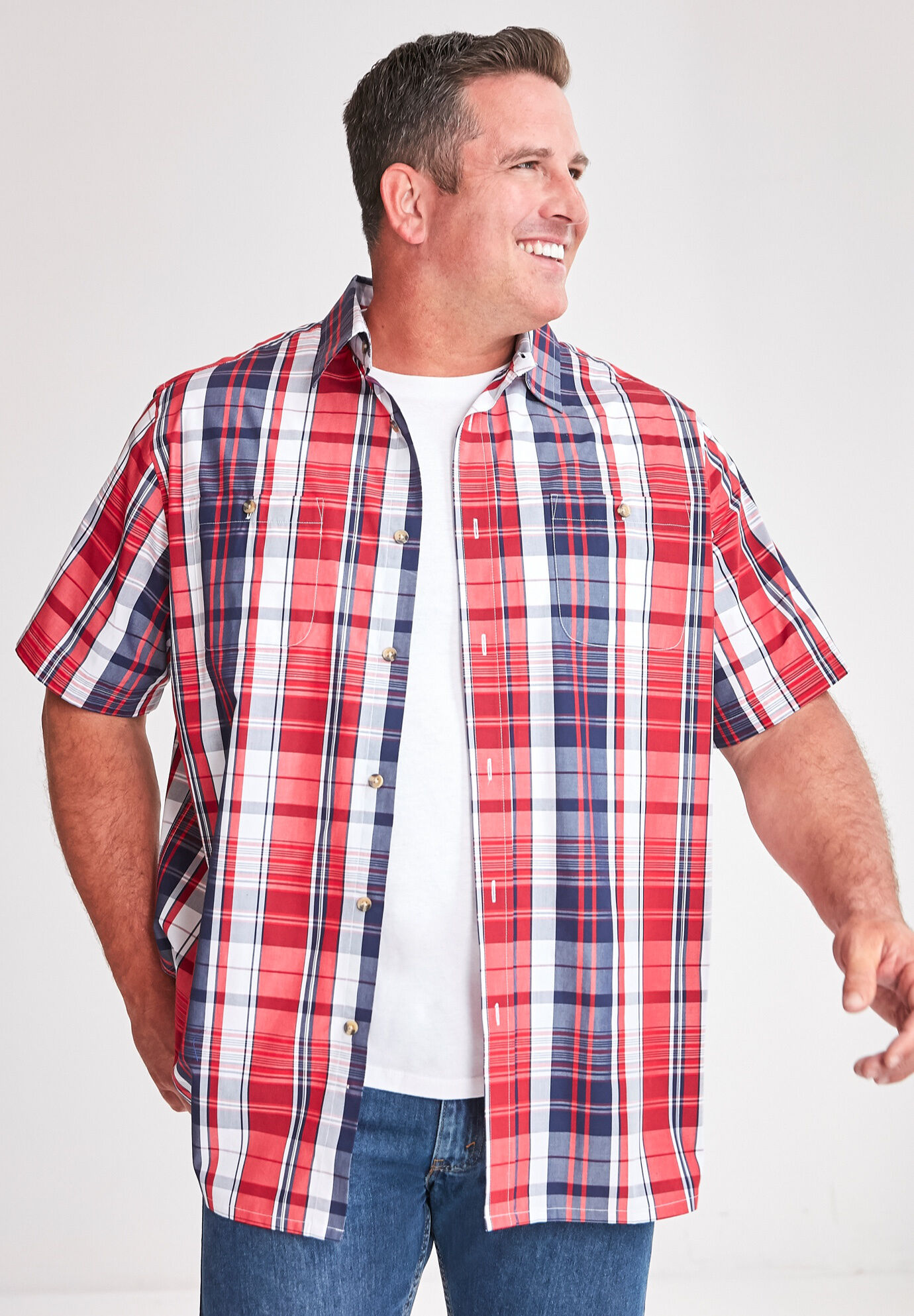 KingSize Mens Big & Tall Short-Sleeve Plaid Sport Shirt 