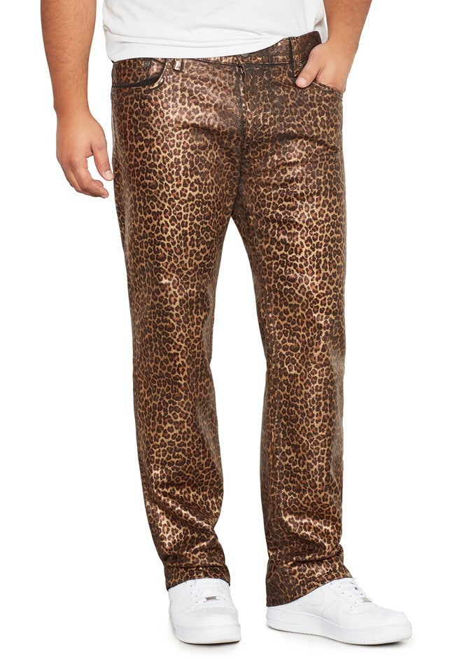MVP Collections® Leopard Print Wax Straight Fit Jeans, LEOPARD, hi-res image number null