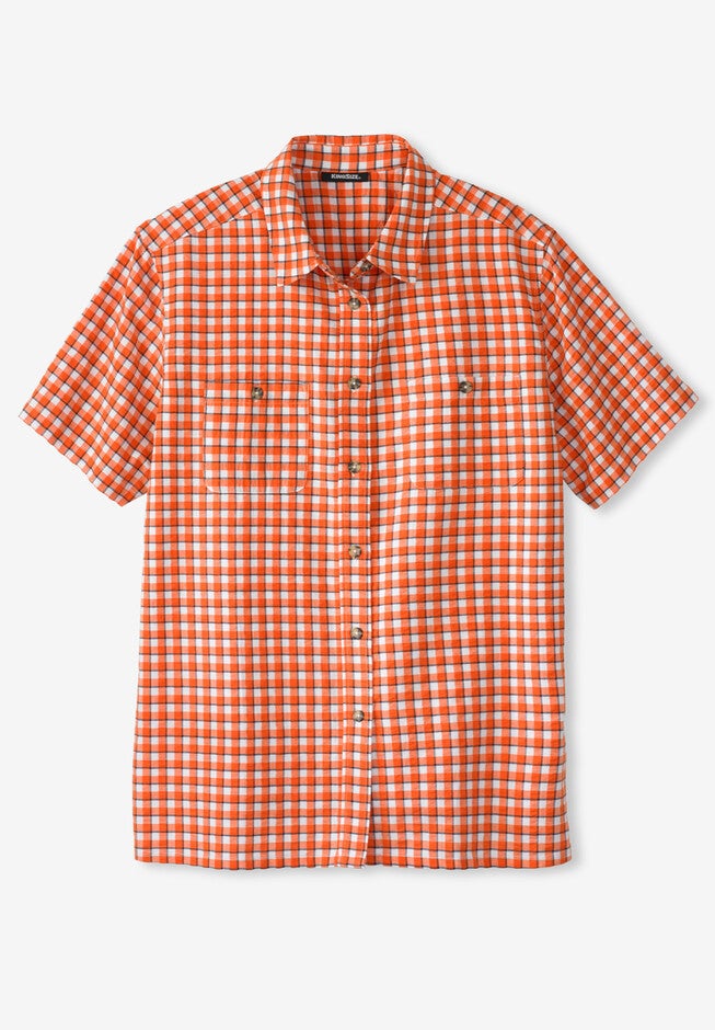 Short Sleeve Seersucker Sport Shirt, ORANGE CHECK, hi-res image number 0