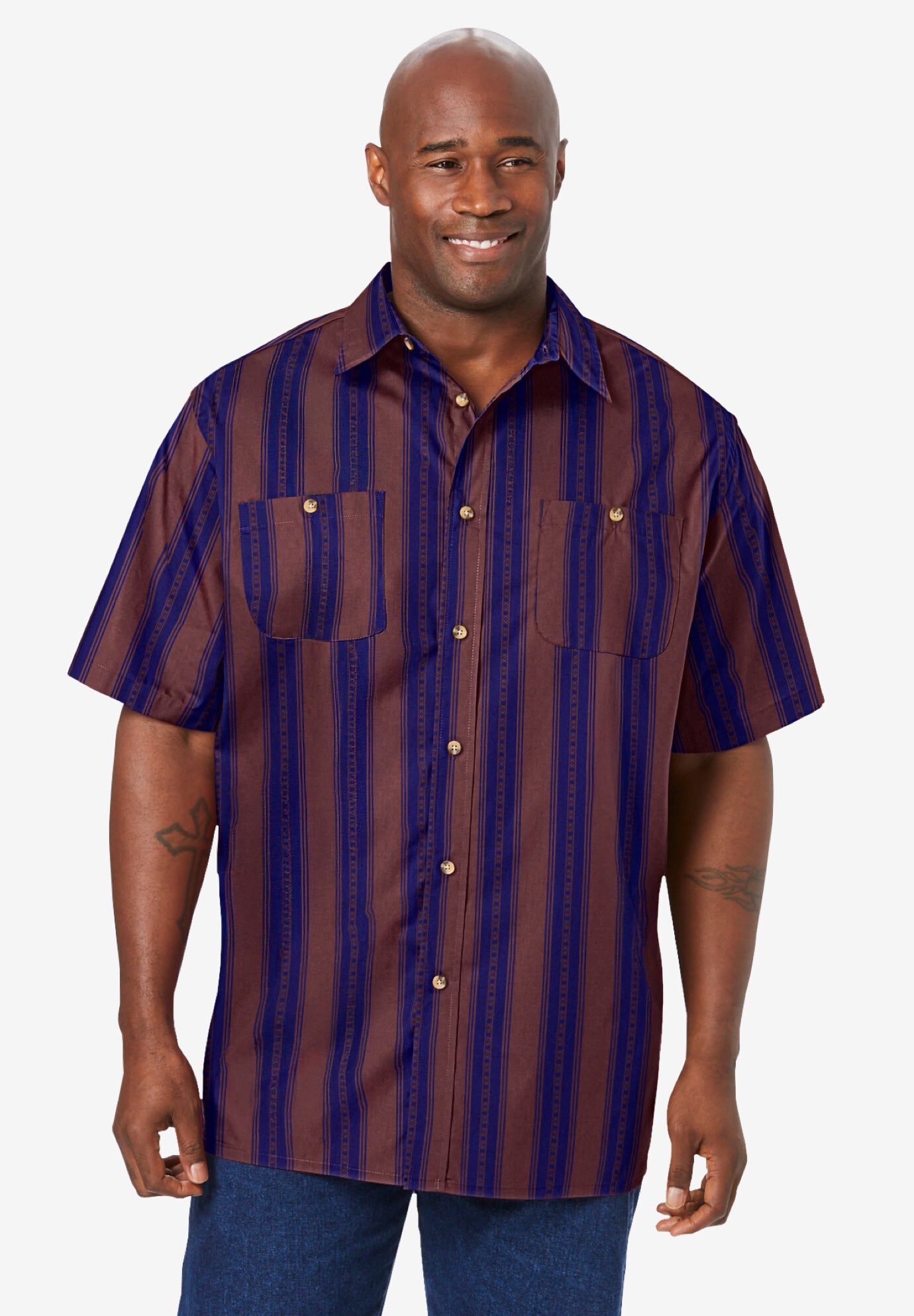 Printed Camp Shirt for Men: Relaxed Fit, Black Stripe Floral