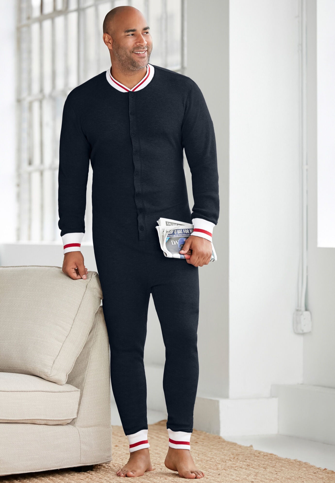 Waffle Thermal Union Suit Long Sleeve Rugby Red King Size