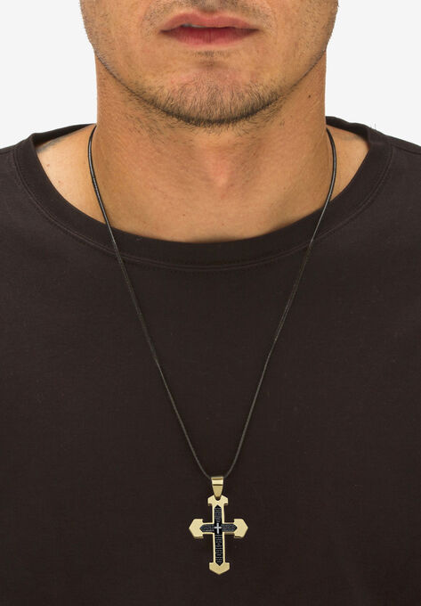 Men'S Yellow Gold Ion Plated Stainless Steel Cross Pendant (32Mm), , alternate image number null