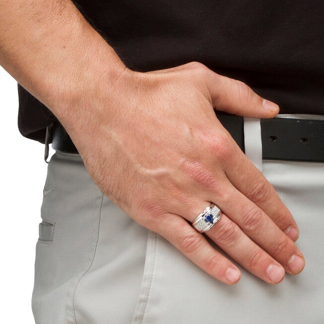 Men's 1.53 TCW Genuine Sapphire and CZ Ring in Sterling Silver, BLUE, alternate image number null