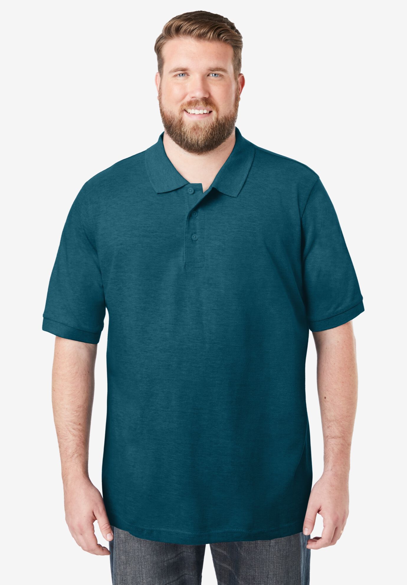 Shrink-Less&trade; Classic Cotton Polo Shirt, HEATHER MIDNIGHT TEAL