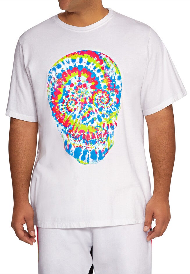 MVP Collections® Tie-Dye Rhinestone Skull Print T-Shirt, CRYSTAL WHITE, hi-res image number null