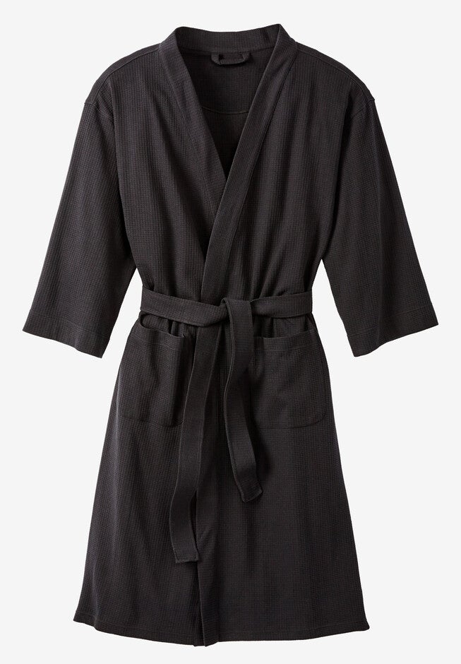 Hanes® Waffle Knit Robe, BLACK, hi-res image number 0