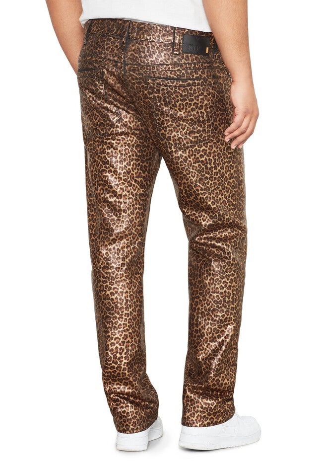 MVP Collections® Leopard Print Wax Straight Fit Jeans, , on-hover image number null