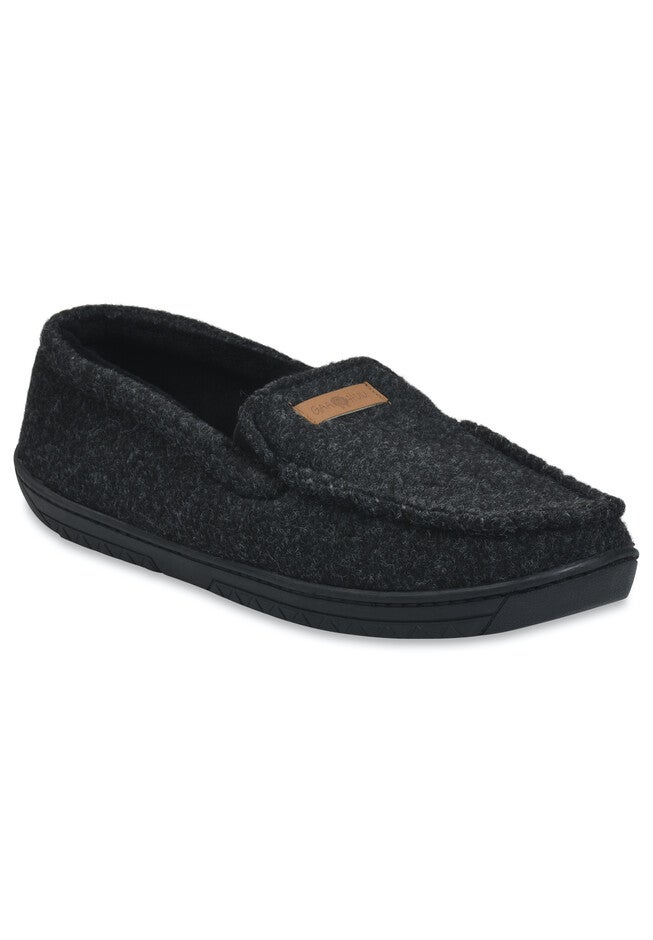 Mens Faux Wool Mocassin Slipper With Velour Lining Slippers, BLACK, hi-res image number 0