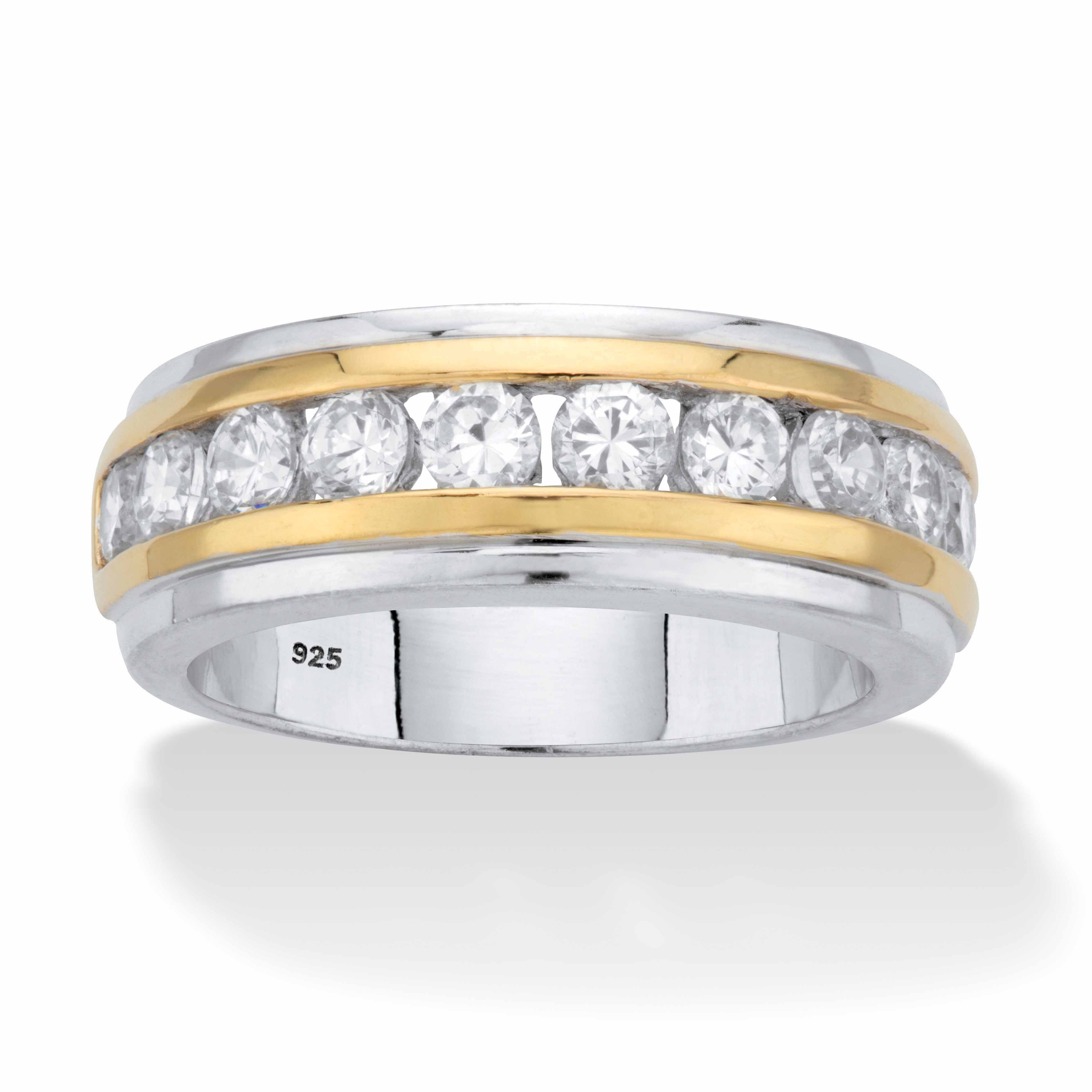 Men's 1.10 Cttw Cubic Zirconia 18k Gold and Platinum-plated Sterling Silver Ring