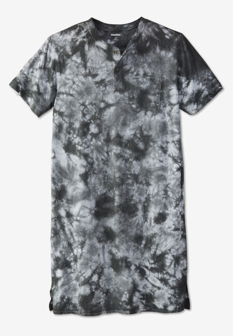 Short-Sleeve Henley Nightshirt, BLACK WHITE MARBLE, hi-res image number null