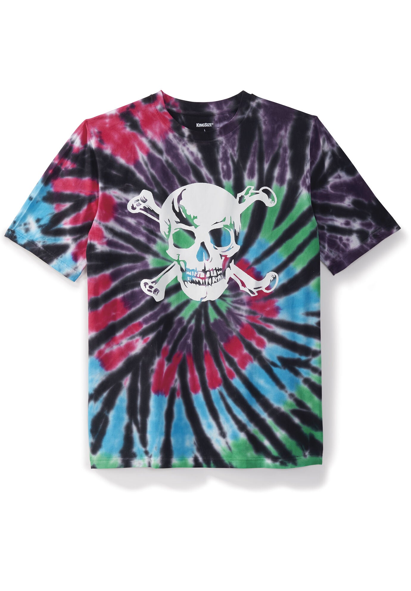 Tie-Dye Graphic Tee with Chest Print, Skull Tie Dye | King Size