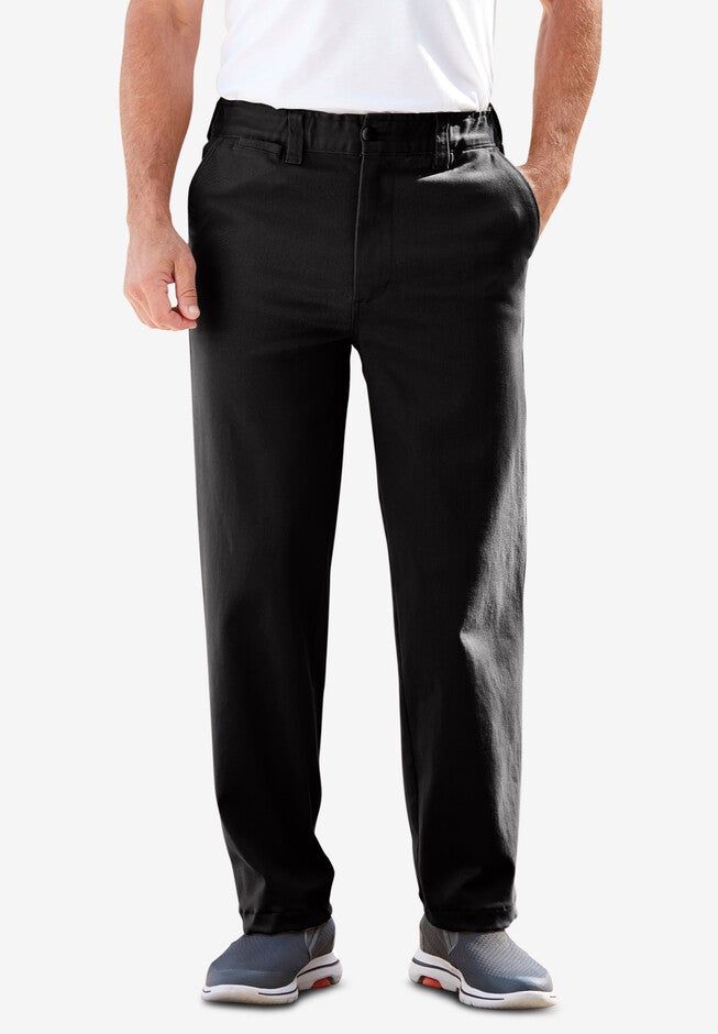 Plain Front Full Elastic Stretch Chino Pants, BLACK, hi-res image number 0