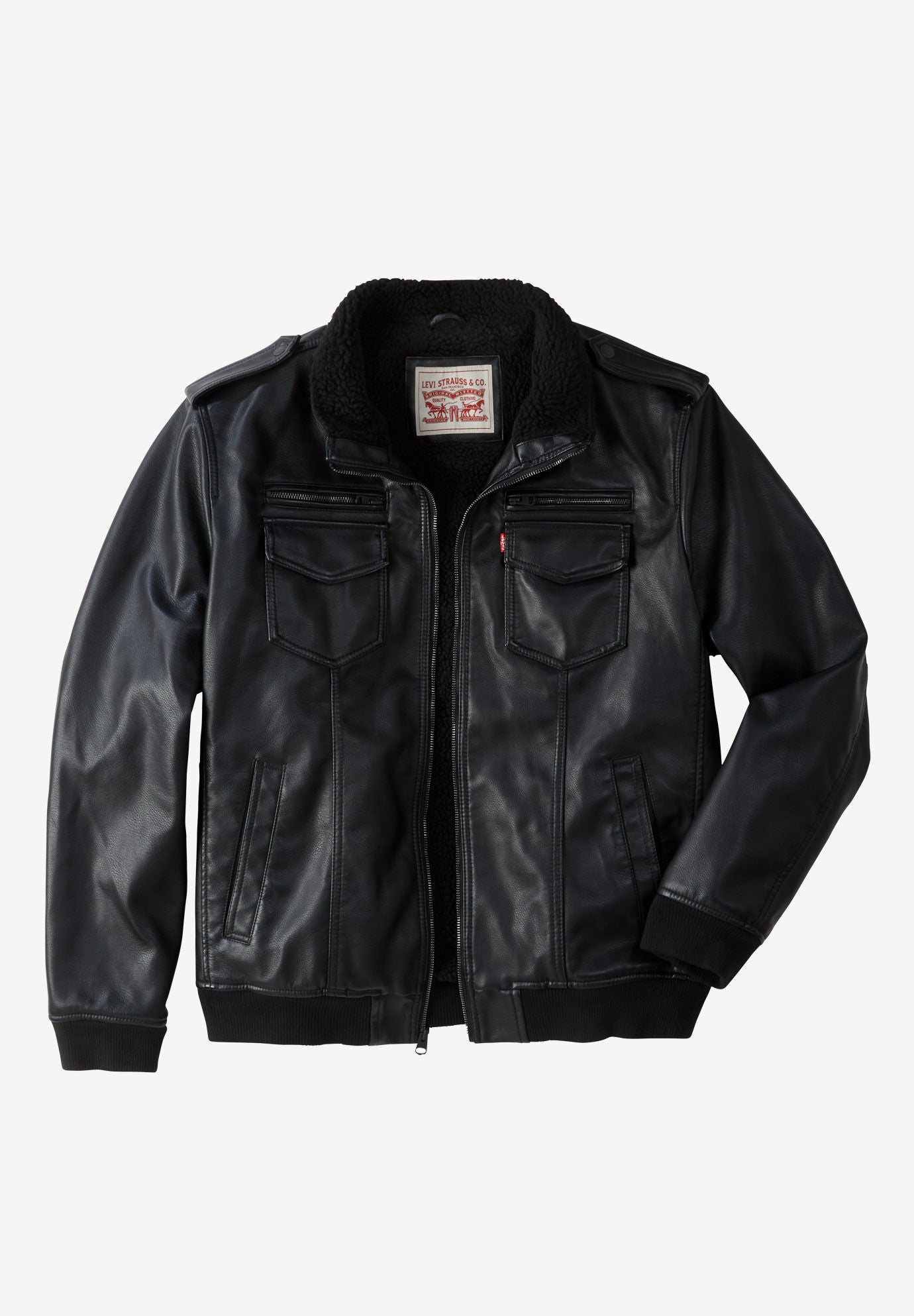 Faux Leather Sherpa Lined Aviator Bomber Jacket by Levi s King Size