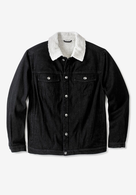 Sherpa-lined trucker jacket, BLACK DENIM, hi-res image number null