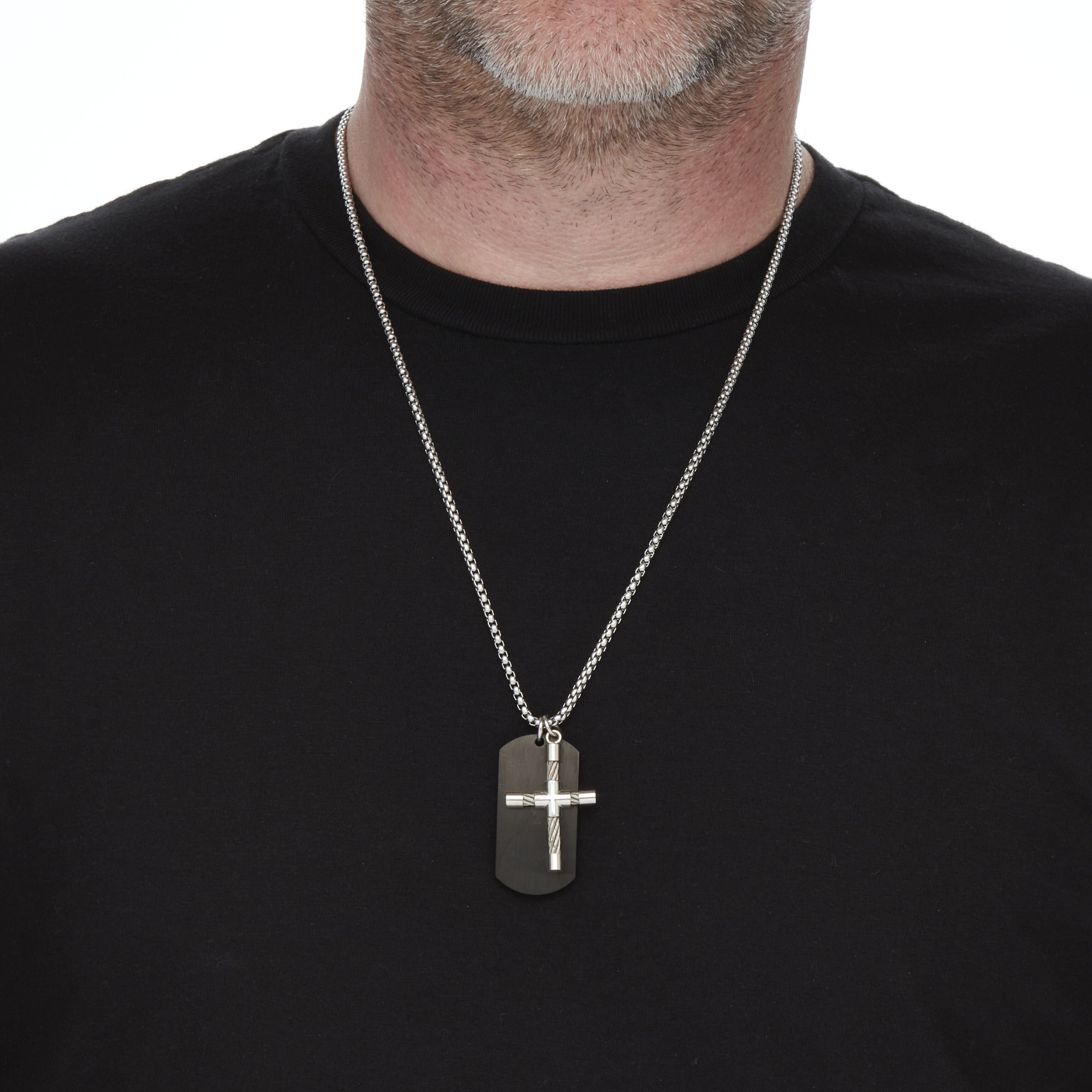 Men's Stainless Steel Cross Pendant Necklace And Bracelet Set, 26 Inch Chain, BLACK, alternate image number 2