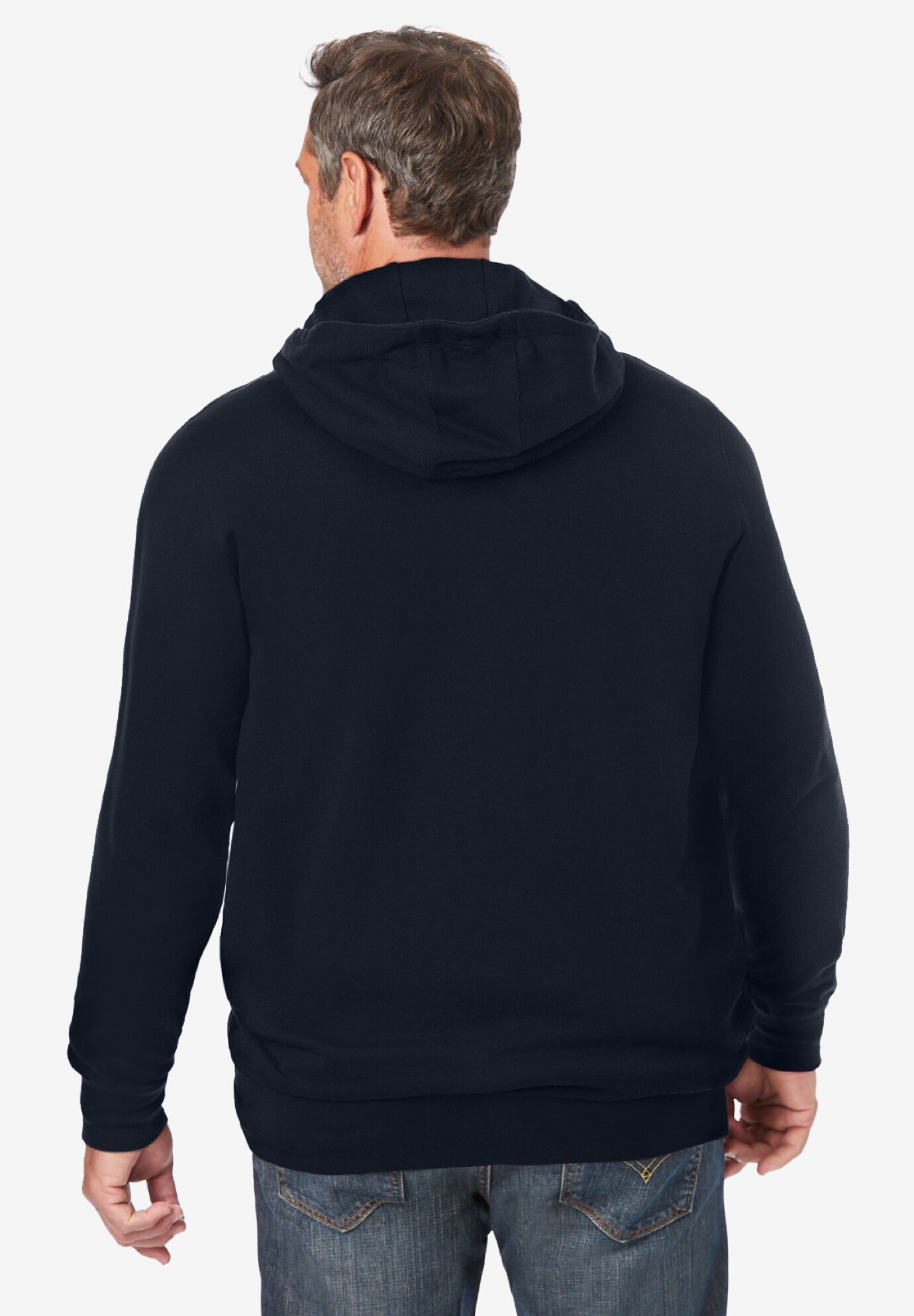 Fleece Zip-Front Hoodie with Pockets & Drawstring, Black | King Size
