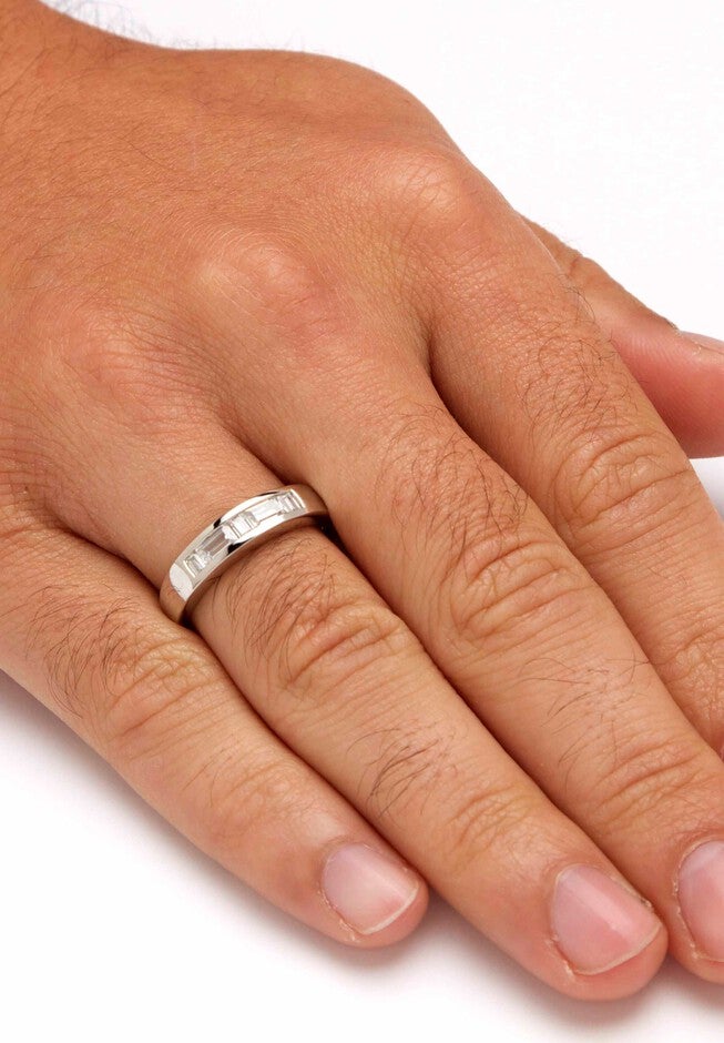 Platinum over Silver Baguette Wedding Band Ring Cubic Zirconia, , alternate image number 2