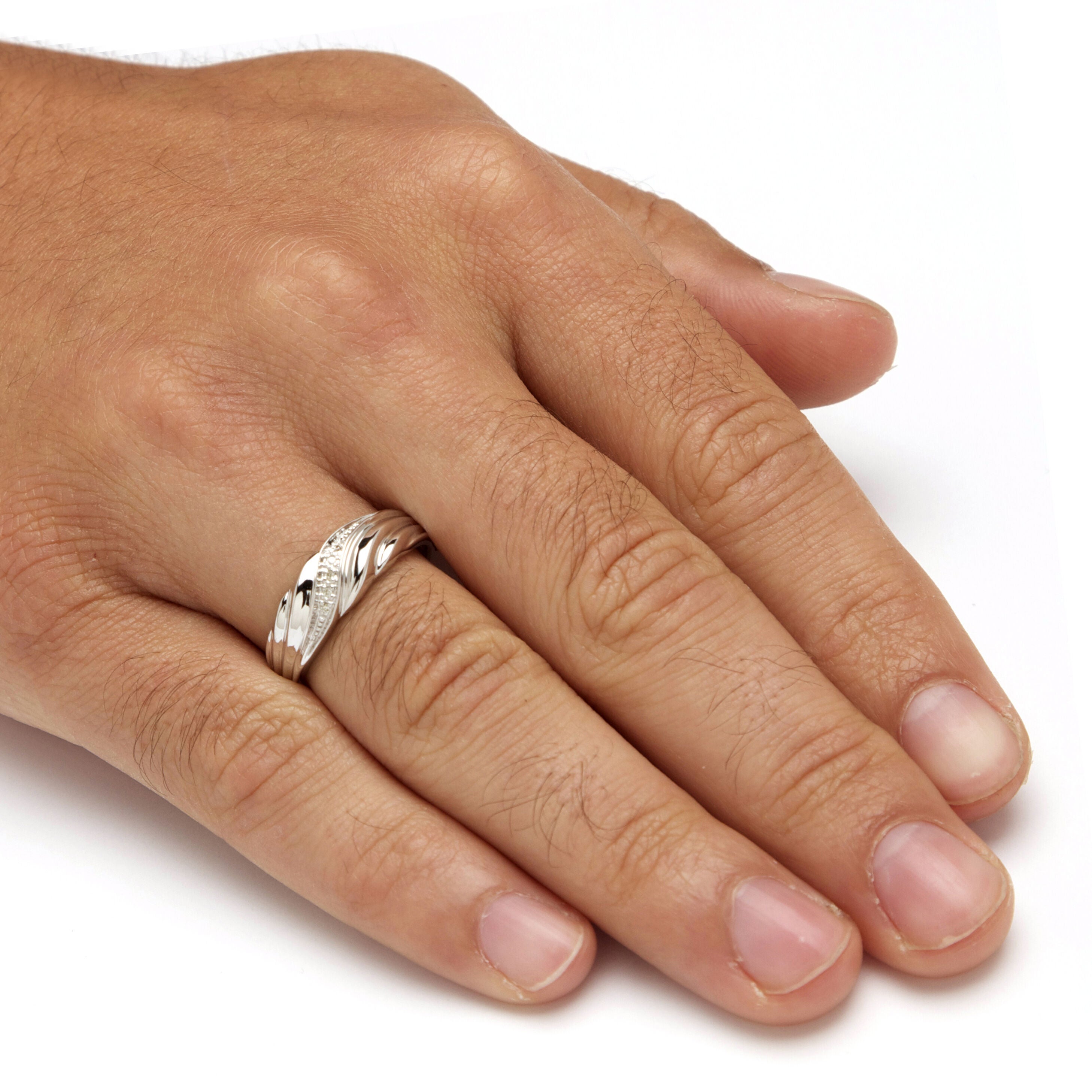 Men's Diamond Accent Diagonal Swirl Ring in Platinum-plated Sterling Silver, WHITE, alternate image number 2