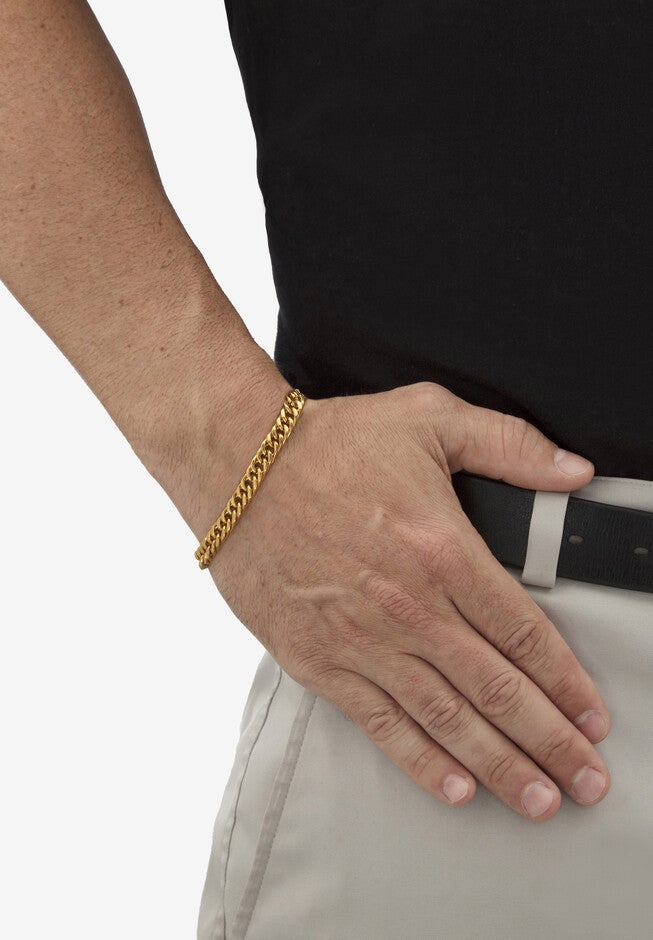 Men'S 2 Piece Curb-Link Gold Ion-Plated Stainless Steel Set (8Mm) 24 inches & 9 inches Lengths, , alternate image number null