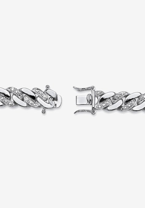 Men'S Platinum Plated Curb Link Bracelet (9Mm), Genuine Diamond Accent 9.5", , on-hover image number null