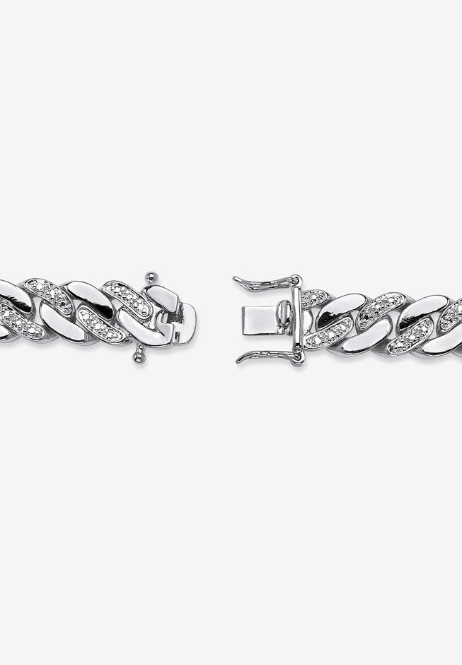 Men'S Platinum Plated Curb Link Bracelet (9Mm), Genuine Diamond Accent 9.5 inches, , on-hover image number 1