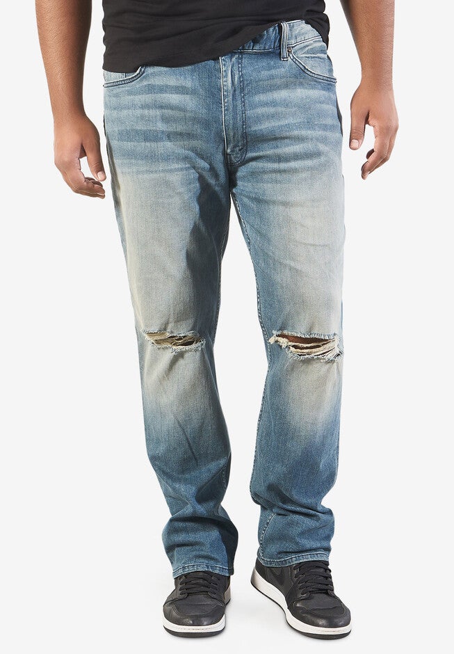 MVP Collections® Slit Knee Straight Leg Jeans, LIGHT WASH, hi-res image number null