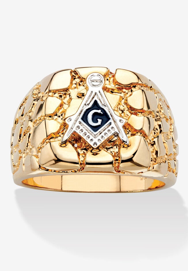 Men'S Yellow Gold-Plated Masonic Insignia Nugget Ring, GOLD, hi-res image number null