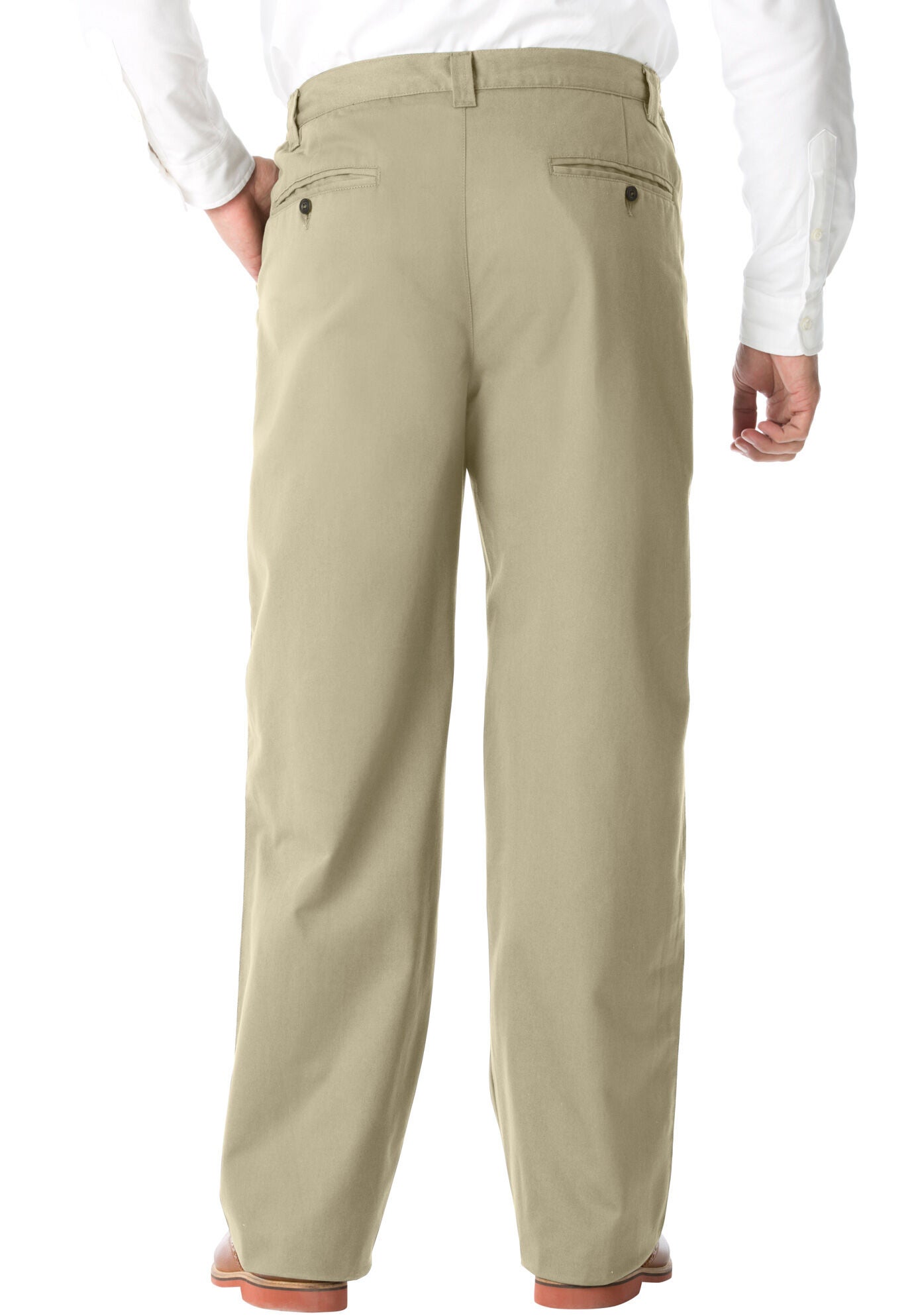 Wrinkle-Free Double-Pleat Dress Pants with Elastic, Dark