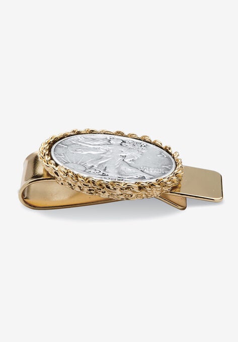 Men'S Commemorative Genuine Half Dollar Money Clip In Yellow Goldtone, , on-hover image number null