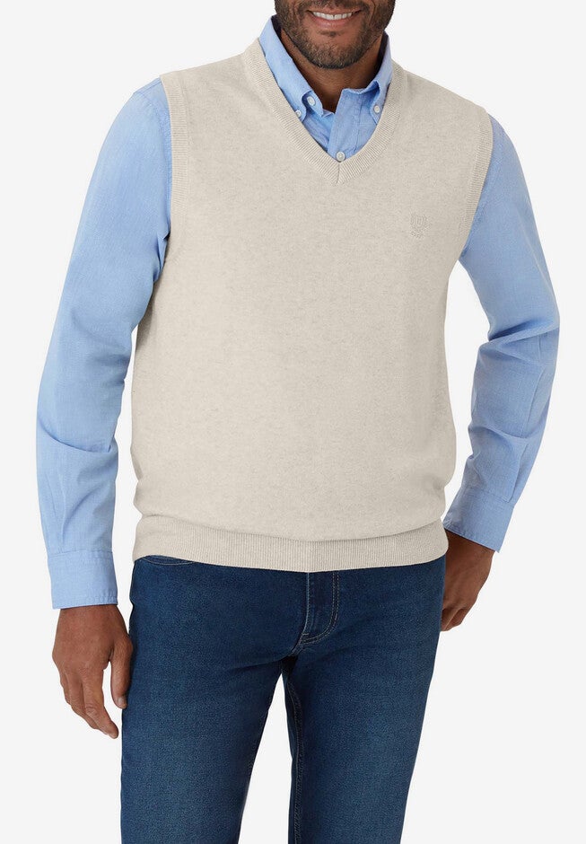 Chaps® Solid Lightweight Sweater Vest, OATMEAL HEATHER, hi-res image number null