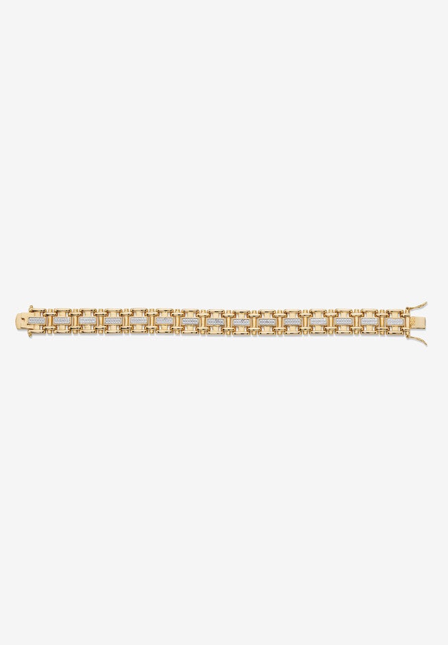 Men's Yellow Gold Plated Link Bracelet (14mm), Genuine Diamond Accent 9.5 inches, , alternate image number null