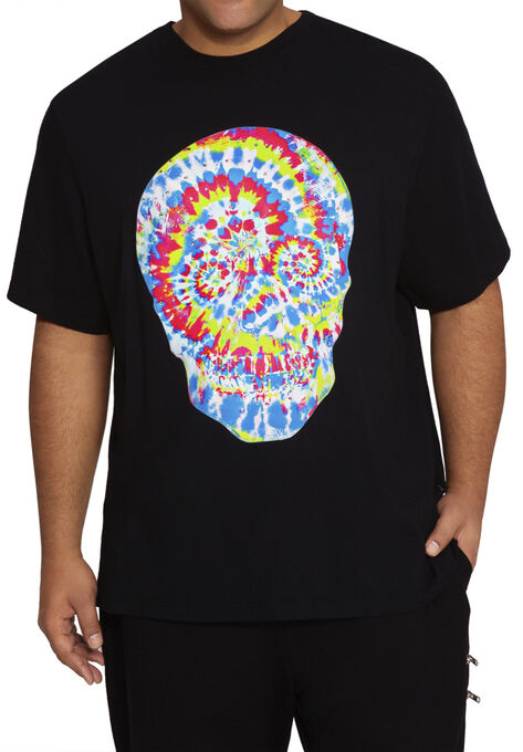 MVP Collections® Tie-Dye Rhinestone Skull Print T-Shirt, ONYX, hi-res image number null