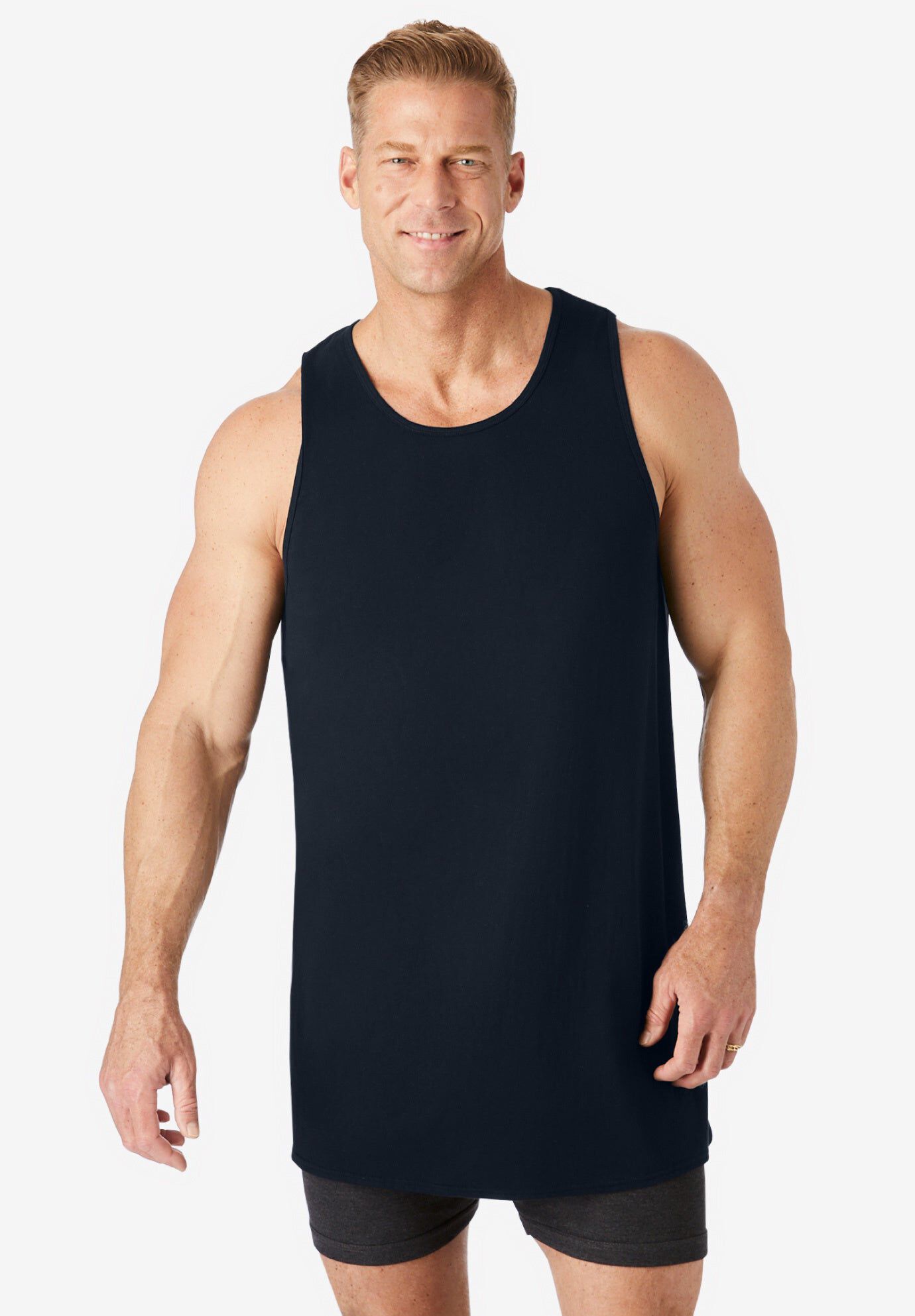 Longer Length Cotton Undershirt, BLACK, hi-res image number 0