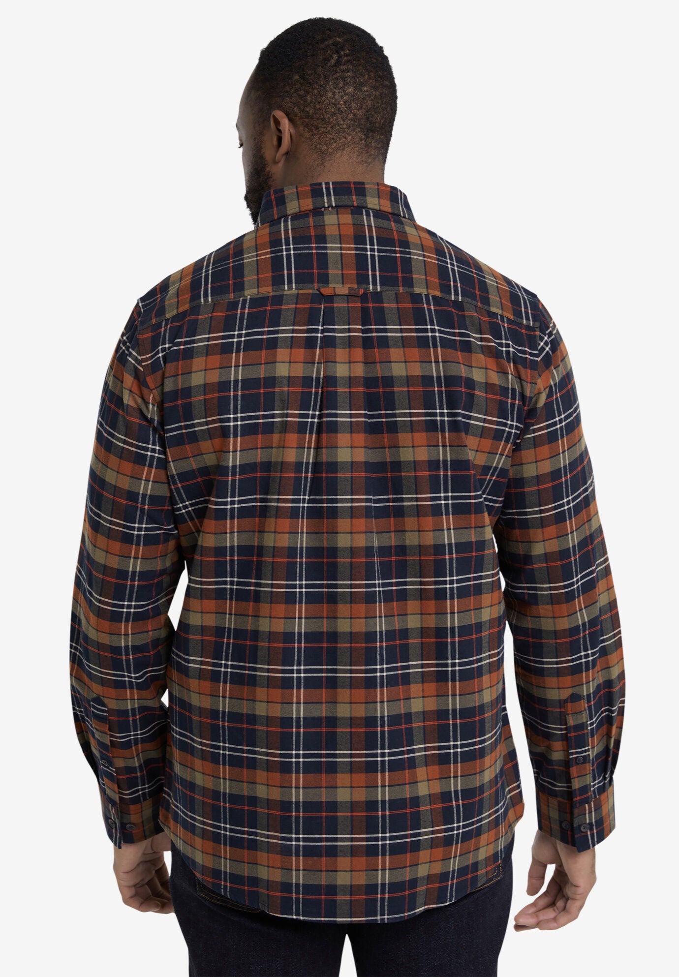 Brushed Check Shirt with Double Button Cuffs, Ginger | King Size